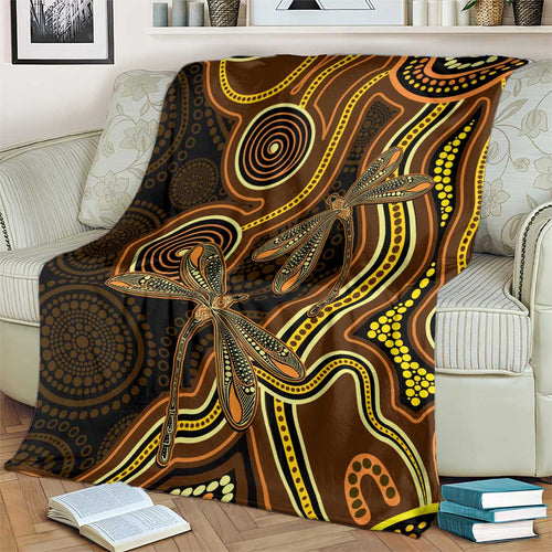 Orange Indigenous Dragonfly Australia Blanket Aboriginal Art - Aussie Hoodie