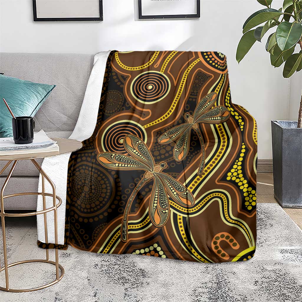 Orange Indigenous Dragonfly Australia Blanket Aboriginal Art - Aussie Hoodie