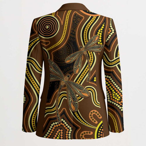 Orange Indigenous Dragonfly Australia Blazer Aboriginal Art - Aussie Hoodie