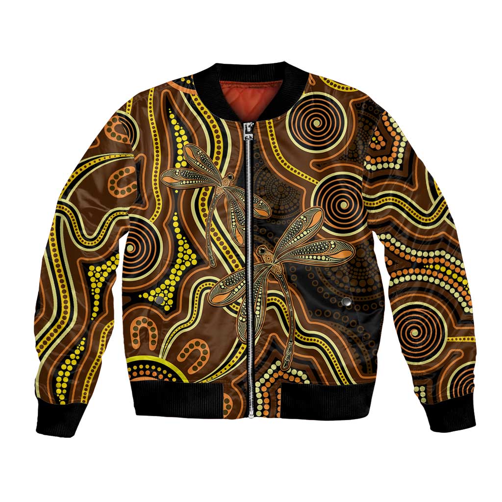 Orange Indigenous Dragonfly Australia Bomber Jacket Aboriginal Art - Aussie Hoodie