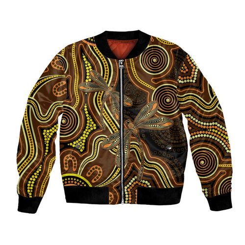 Orange Indigenous Dragonfly Australia Bomber Jacket Aboriginal Art - Aussie Hoodie