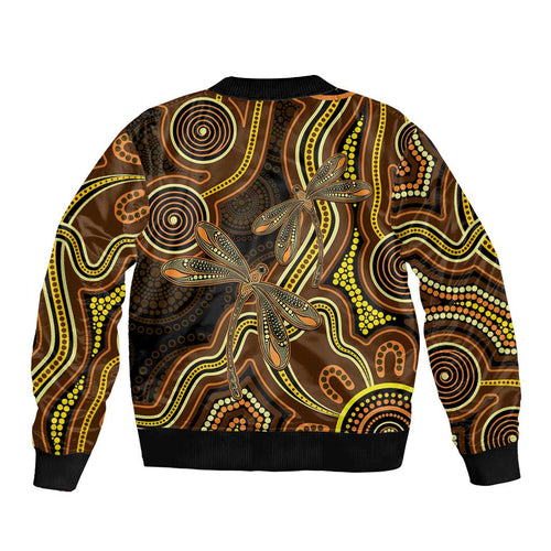 Orange Indigenous Dragonfly Australia Bomber Jacket Aboriginal Art - Aussie Hoodie
