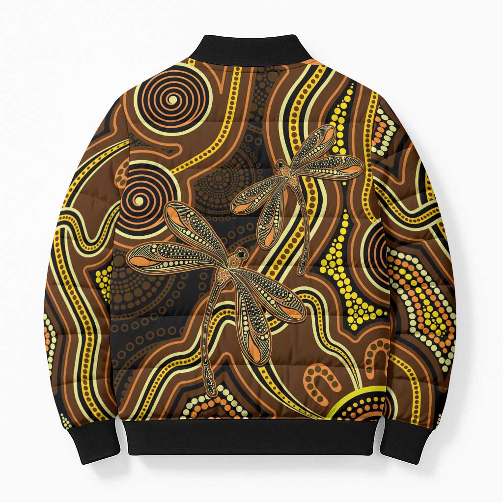 Orange Indigenous Dragonfly Australia Bomber Puffer Jacket Aboriginal Art - Aussie Hoodie
