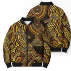 Orange Indigenous Dragonfly Australia Bomber Puffer Jacket Aboriginal Art - Aussie Hoodie