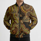 Orange Indigenous Dragonfly Australia Bomber Puffer Jacket Aboriginal Art - Aussie Hoodie