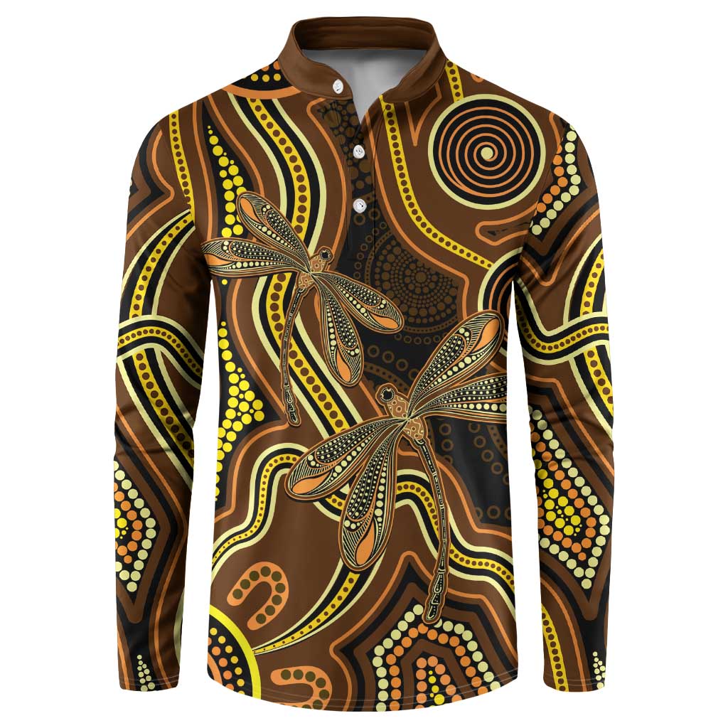 Orange Indigenous Dragonfly Australia Button Sweatshirt Aboriginal Art - Aussie Hoodie
