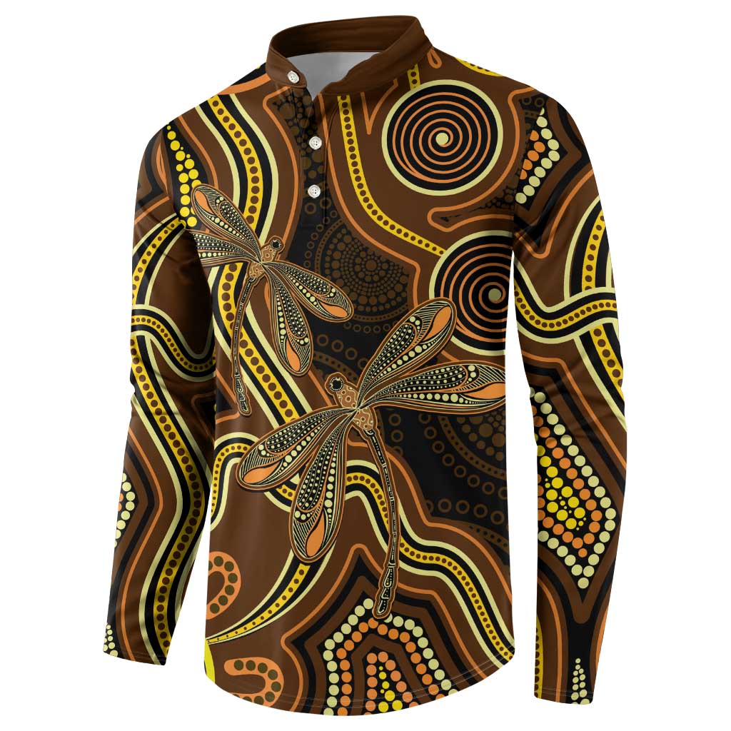 Orange Indigenous Dragonfly Australia Button Sweatshirt Aboriginal Art - Aussie Hoodie