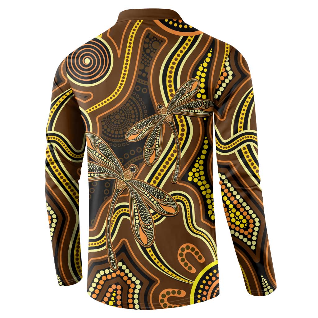 Orange Indigenous Dragonfly Australia Button Sweatshirt Aboriginal Art - Aussie Hoodie