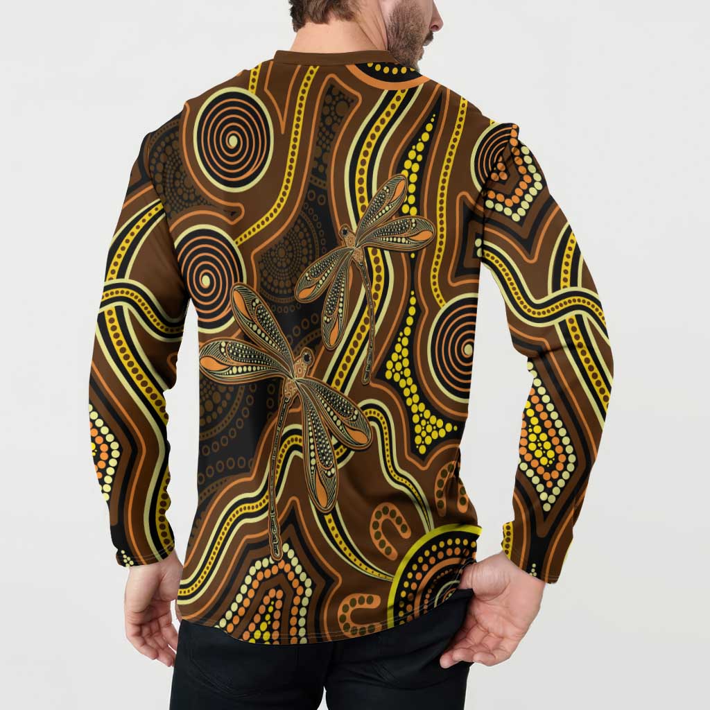 Orange Indigenous Dragonfly Australia Button Sweatshirt Aboriginal Art - Aussie Hoodie