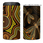 Orange Indigenous Dragonfly Australia 4 in 1 Can Cooler Tumbler Aboriginal Art - Aussie Hoodie