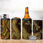 Orange Indigenous Dragonfly Australia 4 in 1 Can Cooler Tumbler Aboriginal Art - Aussie Hoodie