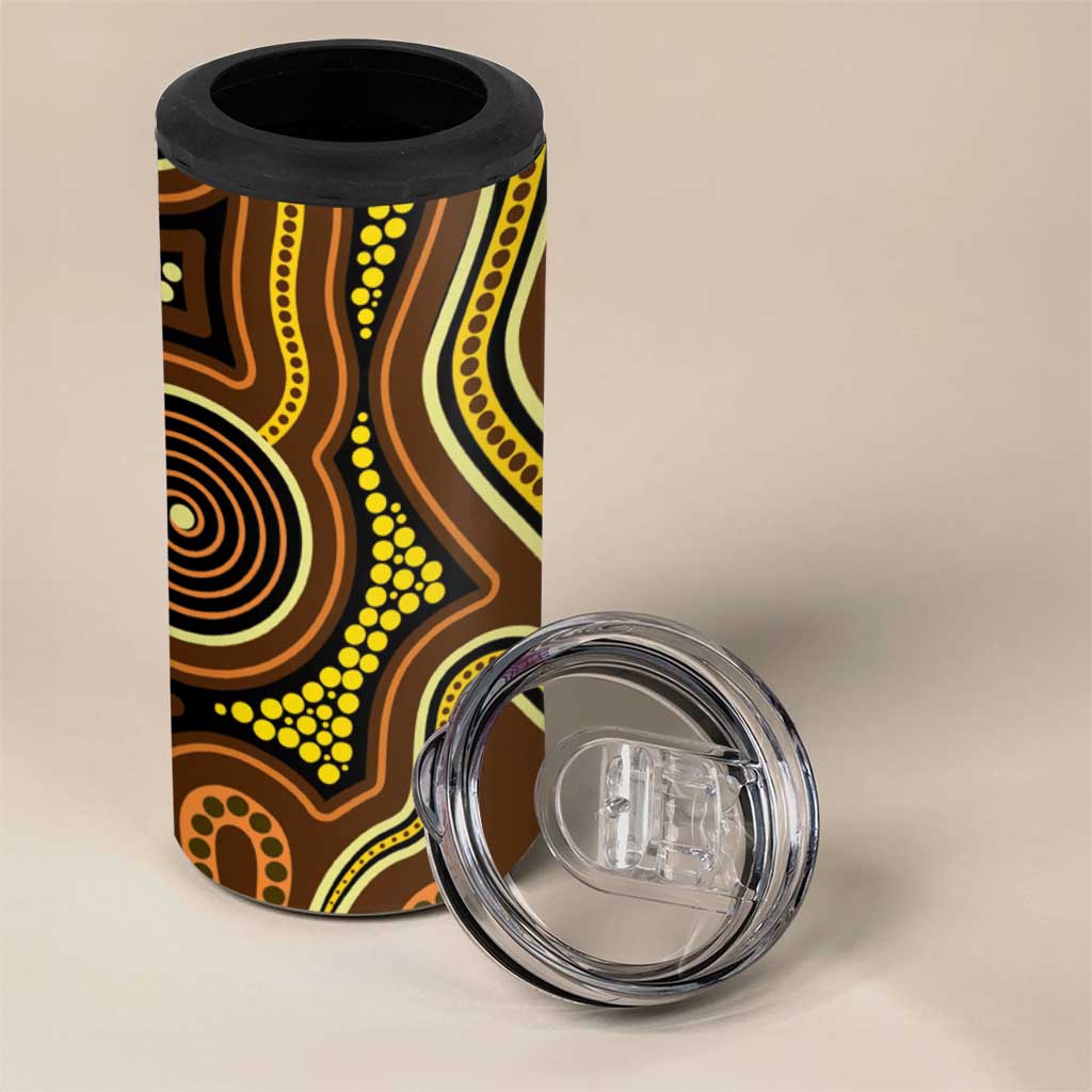 Orange Indigenous Dragonfly Australia 4 in 1 Can Cooler Tumbler Aboriginal Art - Aussie Hoodie
