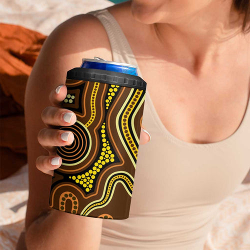 Orange Indigenous Dragonfly Australia 4 in 1 Can Cooler Tumbler Aboriginal Art - Aussie Hoodie