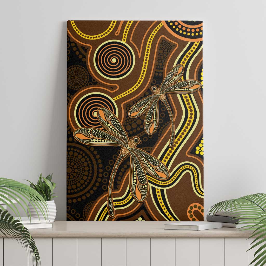 Orange Indigenous Dragonfly Australia Canvas Wall Art Aboriginal Art - Aussie Hoodie