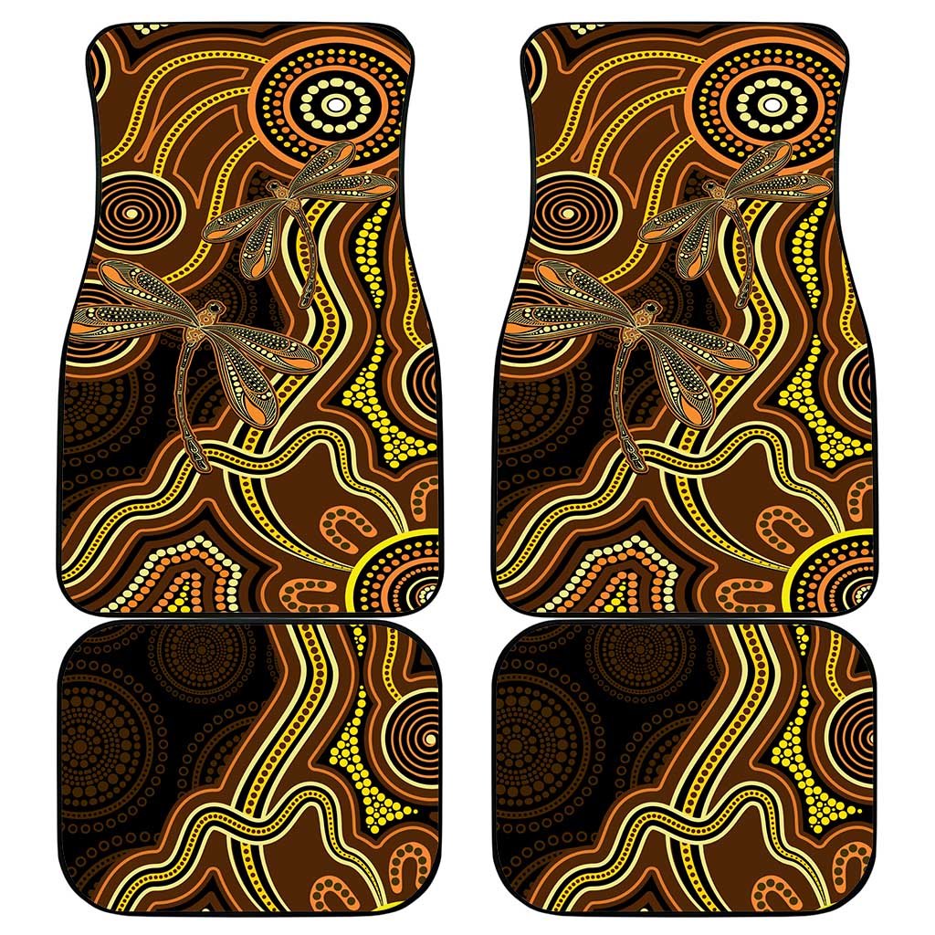 Orange Indigenous Dragonfly Australia Car Mats Aboriginal Art - Aussie Hoodie