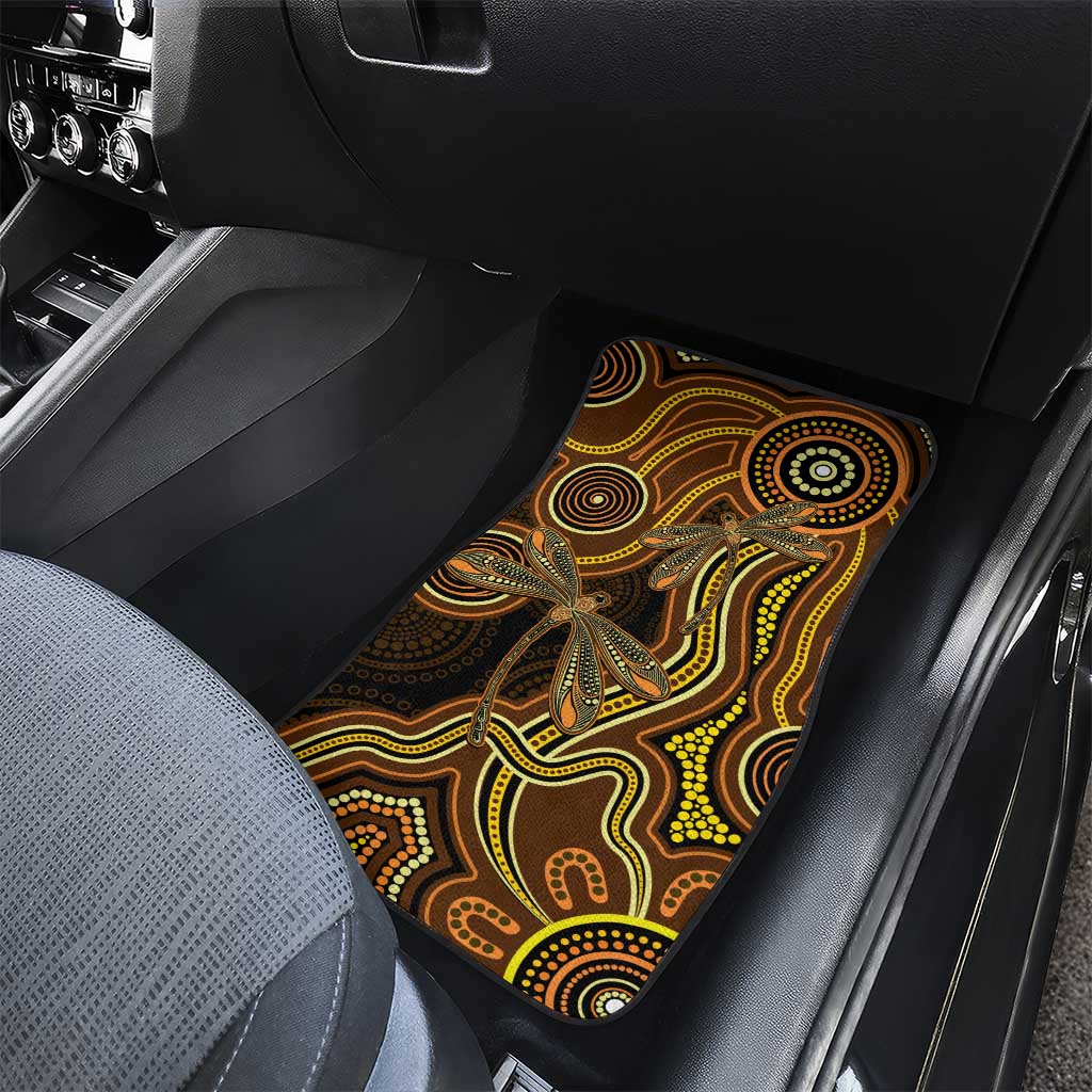 Orange Indigenous Dragonfly Australia Car Mats Aboriginal Art - Aussie Hoodie