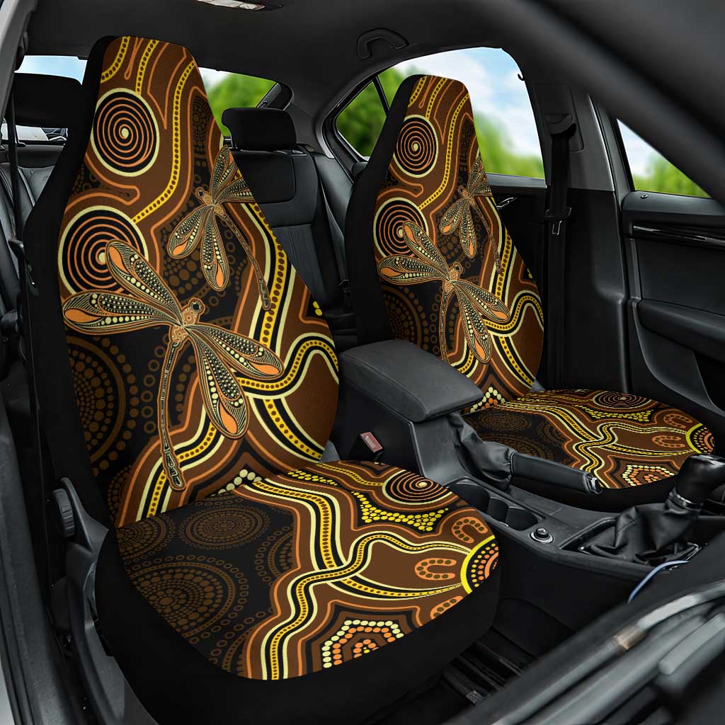 Orange Indigenous Dragonfly Australia Car Seat Cover Aboriginal Art - Aussie Hoodie