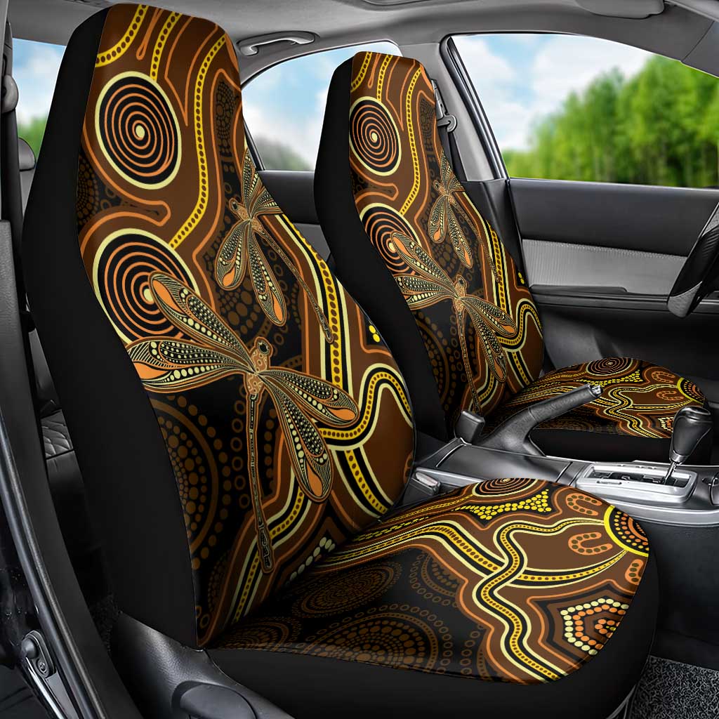 Orange Indigenous Dragonfly Australia Car Seat Cover Aboriginal Art - Aussie Hoodie