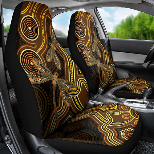 Orange Indigenous Dragonfly Australia Car Seat Cover Aboriginal Art - Aussie Hoodie