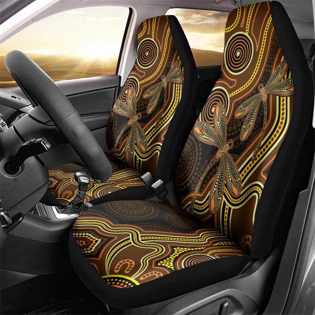 Orange Indigenous Dragonfly Australia Car Seat Cover Aboriginal Art - Aussie Hoodie