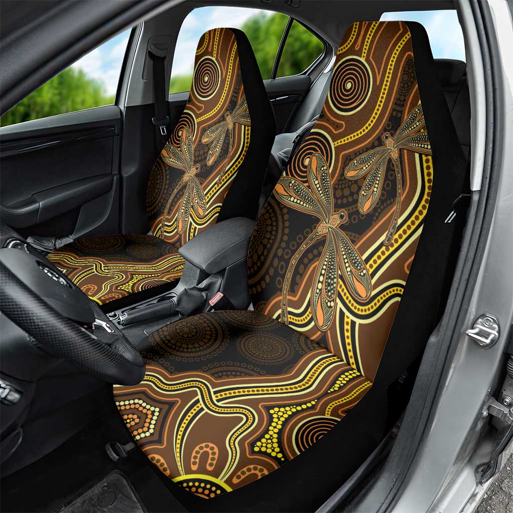 Orange Indigenous Dragonfly Australia Car Seat Cover Aboriginal Art - Aussie Hoodie