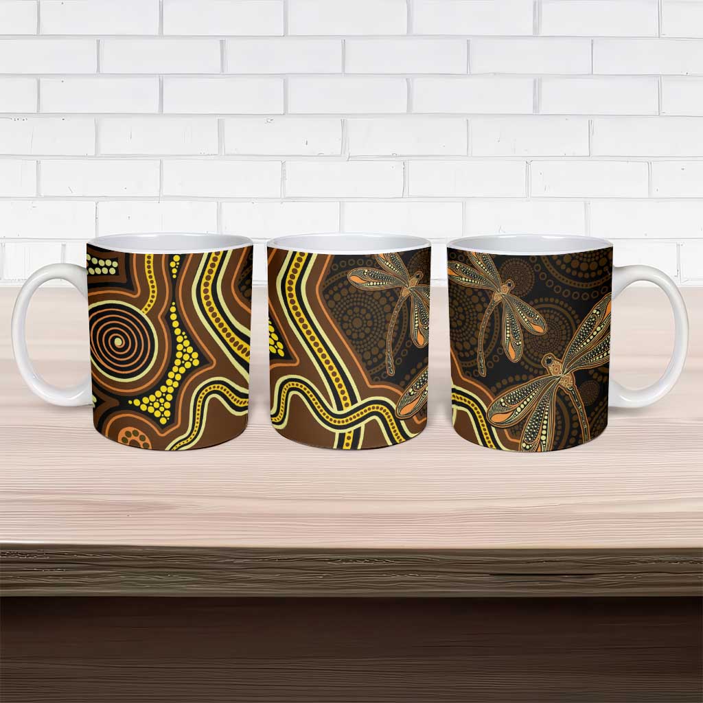Orange Indigenous Dragonfly Australia Ceramic Mug Aboriginal Art - Aussie Hoodie