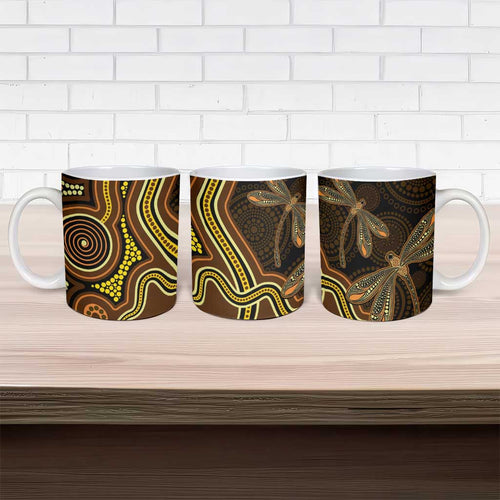 Orange Indigenous Dragonfly Australia Ceramic Mug Aboriginal Art - Aussie Hoodie