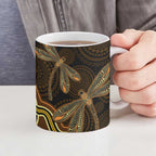 Orange Indigenous Dragonfly Australia Ceramic Mug Aboriginal Art - Aussie Hoodie