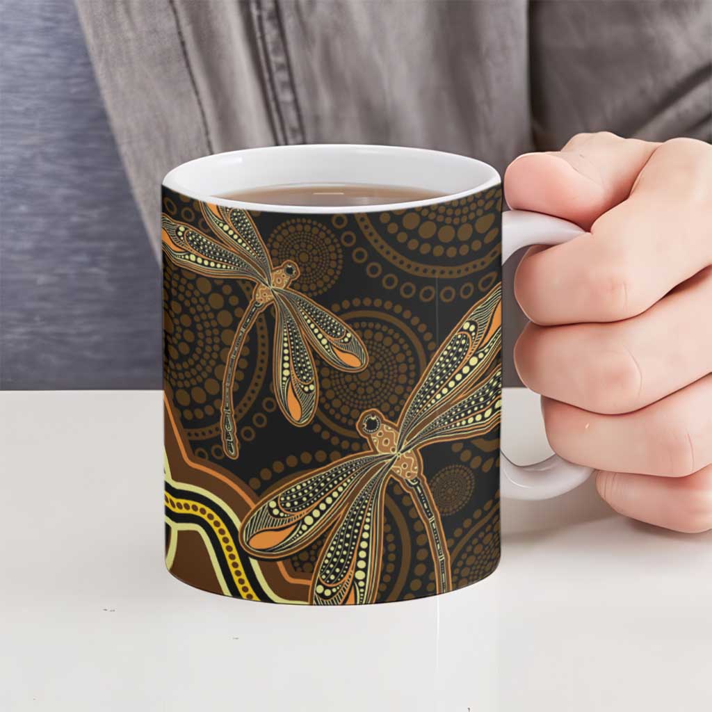 Orange Indigenous Dragonfly Australia Ceramic Mug Aboriginal Art - Aussie Hoodie