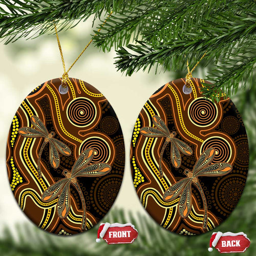 Orange Indigenous Dragonfly Australia Ceramic Ornament Aboriginal Art - Aussie Hoodie