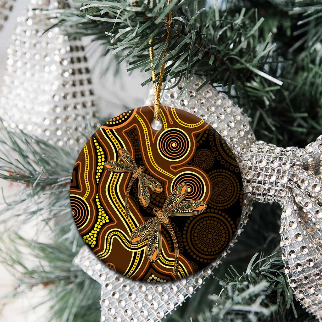 Orange Indigenous Dragonfly Australia Ceramic Ornament Aboriginal Art - Aussie Hoodie