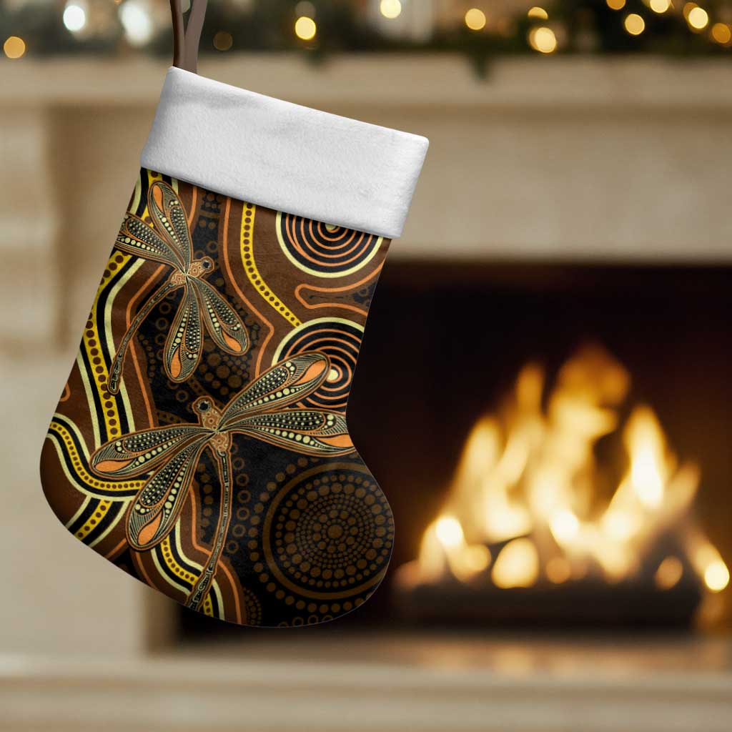 Orange Indigenous Dragonfly Australia Christmas Stocking Aboriginal Art - Aussie Hoodie