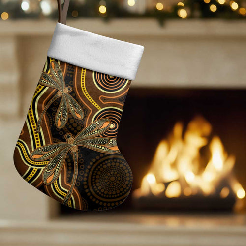 Orange Indigenous Dragonfly Australia Christmas Stocking Aboriginal Art - Aussie Hoodie