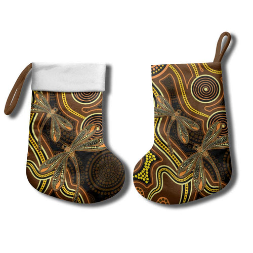 Orange Indigenous Dragonfly Australia Christmas Stocking Aboriginal Art - Aussie Hoodie