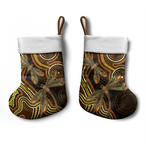 Orange Indigenous Dragonfly Australia Christmas Stocking Aboriginal Art - Aussie Hoodie