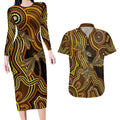 Orange Indigenous Dragonfly Australia Couples Matching Long Sleeve Bodycon Dress and Hawaiian Shirt Aboriginal Art - Aussie Hoodie