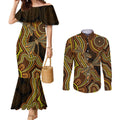 Orange Indigenous Dragonfly Australia Couples Matching Mermaid Dress and Long Sleeve Button Shirt Aboriginal Art - Aussie Hoodie