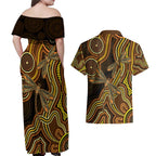Orange Indigenous Dragonfly Australia Couples Matching Off Shoulder Maxi Dress and Hawaiian Shirt Aboriginal Art - Aussie Hoodie