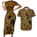 Orange Indigenous Dragonfly Australia Couples Matching Short Sleeve Bodycon Dress and Hawaiian Shirt Aboriginal Art - Aussie Hoodie