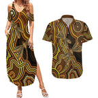 Orange Indigenous Dragonfly Australia Couples Matching Summer Maxi Dress and Hawaiian Shirt Aboriginal Art - Aussie Hoodie