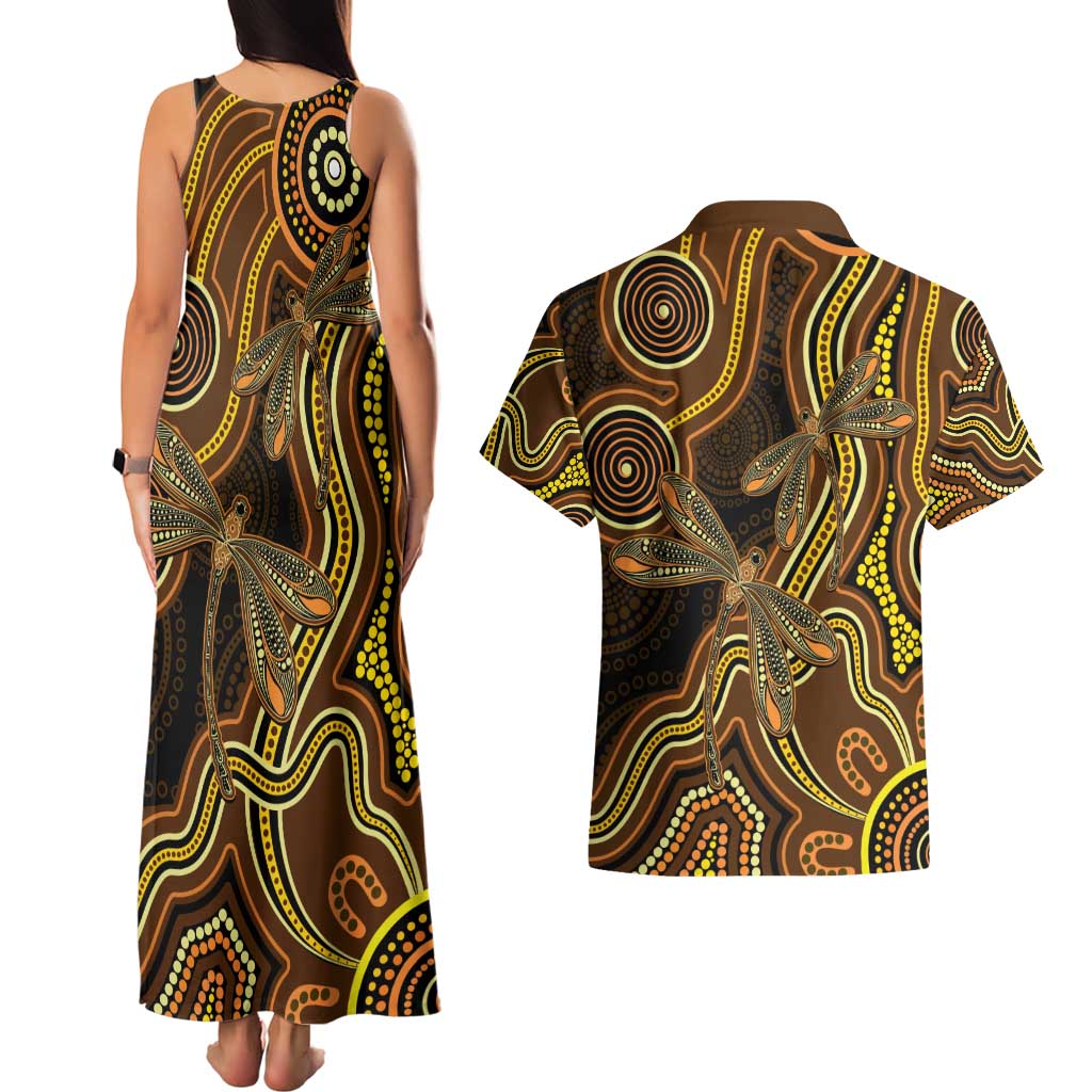 Orange Indigenous Dragonfly Australia Couples Matching Tank Maxi Dress and Hawaiian Shirt Aboriginal Art - Aussie Hoodie
