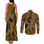 Orange Indigenous Dragonfly Australia Couples Matching Tank Maxi Dress and Long Sleeve Button Shirt Aboriginal Art - Aussie Hoodie