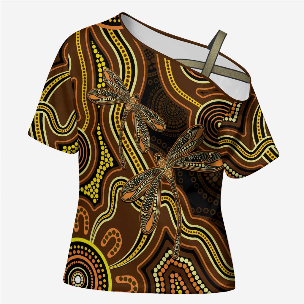 Orange Indigenous Dragonfly Australia Cross Shoulder Shirt Aboriginal Art - Aussie Hoodie