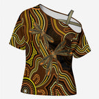 Orange Indigenous Dragonfly Australia Cross Shoulder Shirt Aboriginal Art - Aussie Hoodie