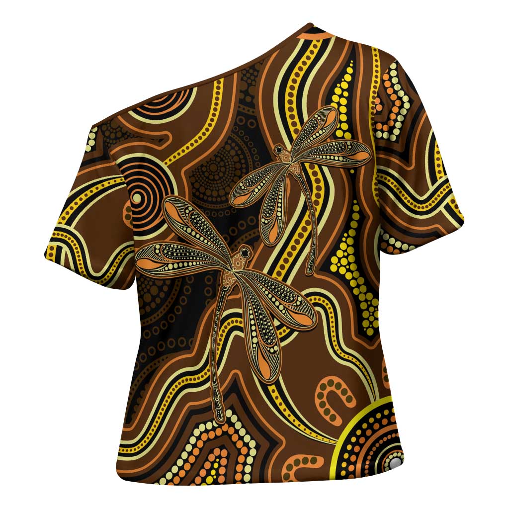 Orange Indigenous Dragonfly Australia Cross Shoulder Shirt Aboriginal Art - Aussie Hoodie