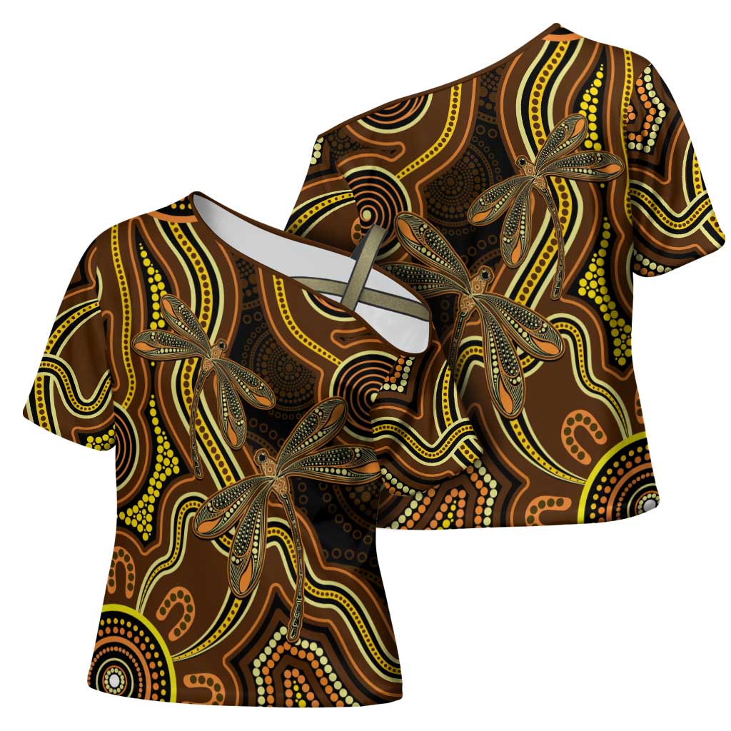 Orange Indigenous Dragonfly Australia Cross Shoulder Shirt Aboriginal Art - Aussie Hoodie