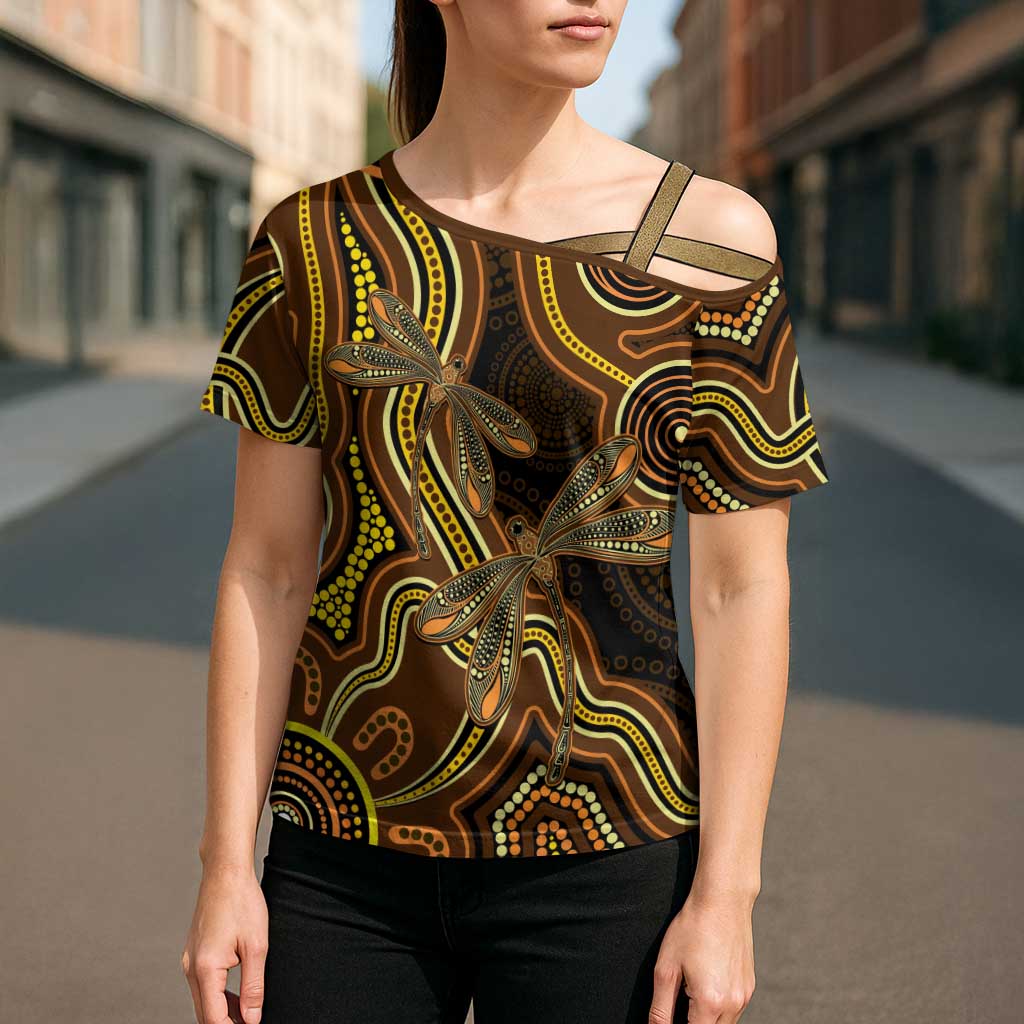 Orange Indigenous Dragonfly Australia Cross Shoulder Shirt Aboriginal Art - Aussie Hoodie