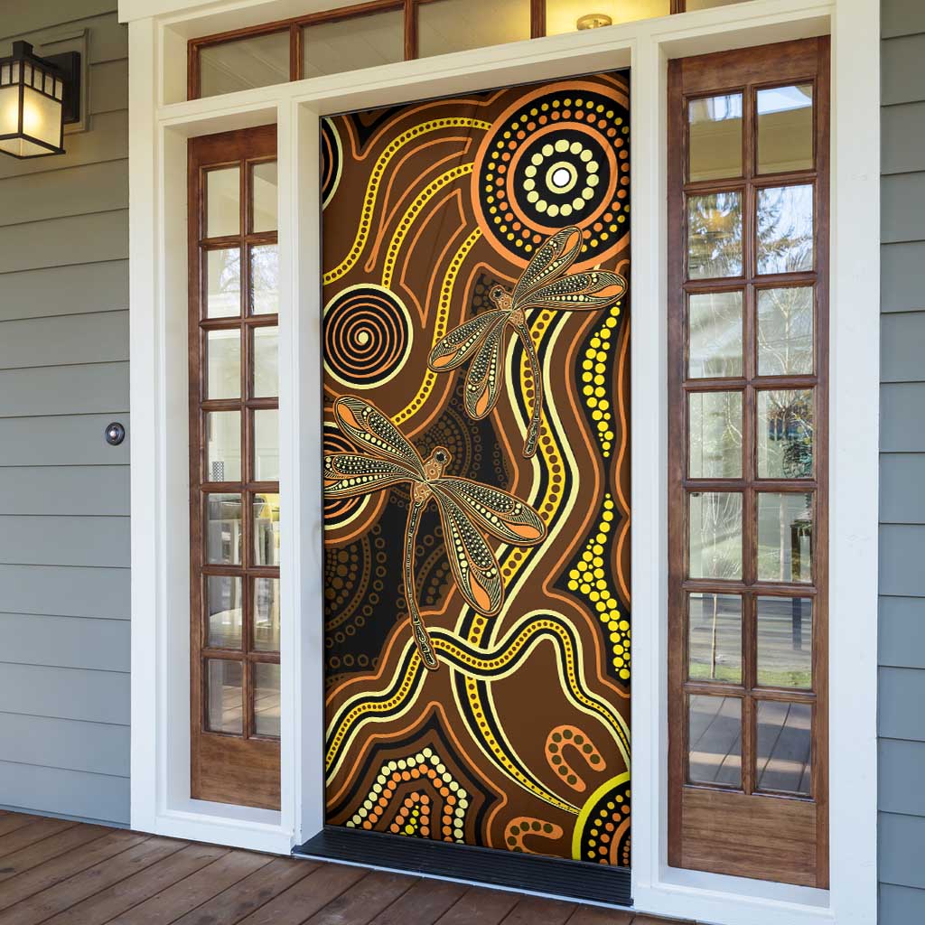 Orange Indigenous Dragonfly Australia Door Cover Aboriginal Art - Aussie Hoodie