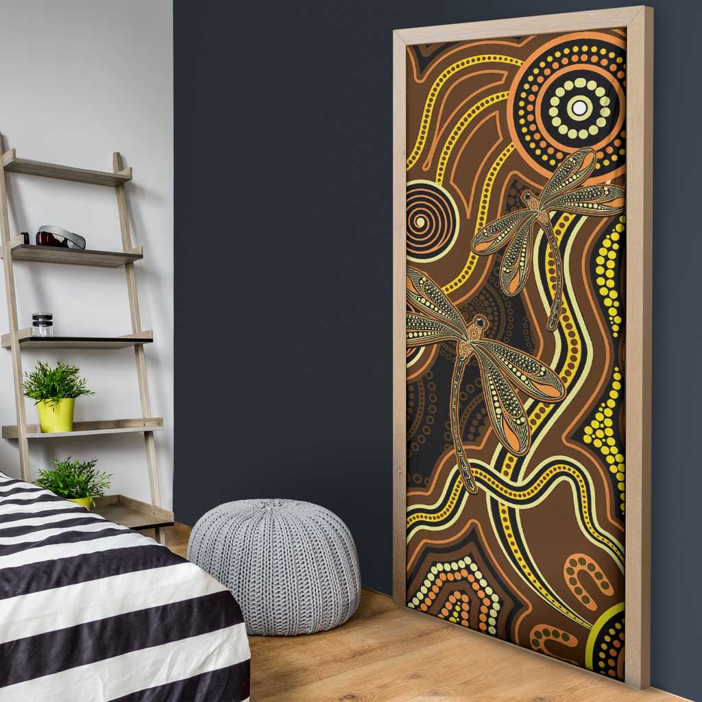 Orange Indigenous Dragonfly Australia Door Cover Aboriginal Art - Aussie Hoodie