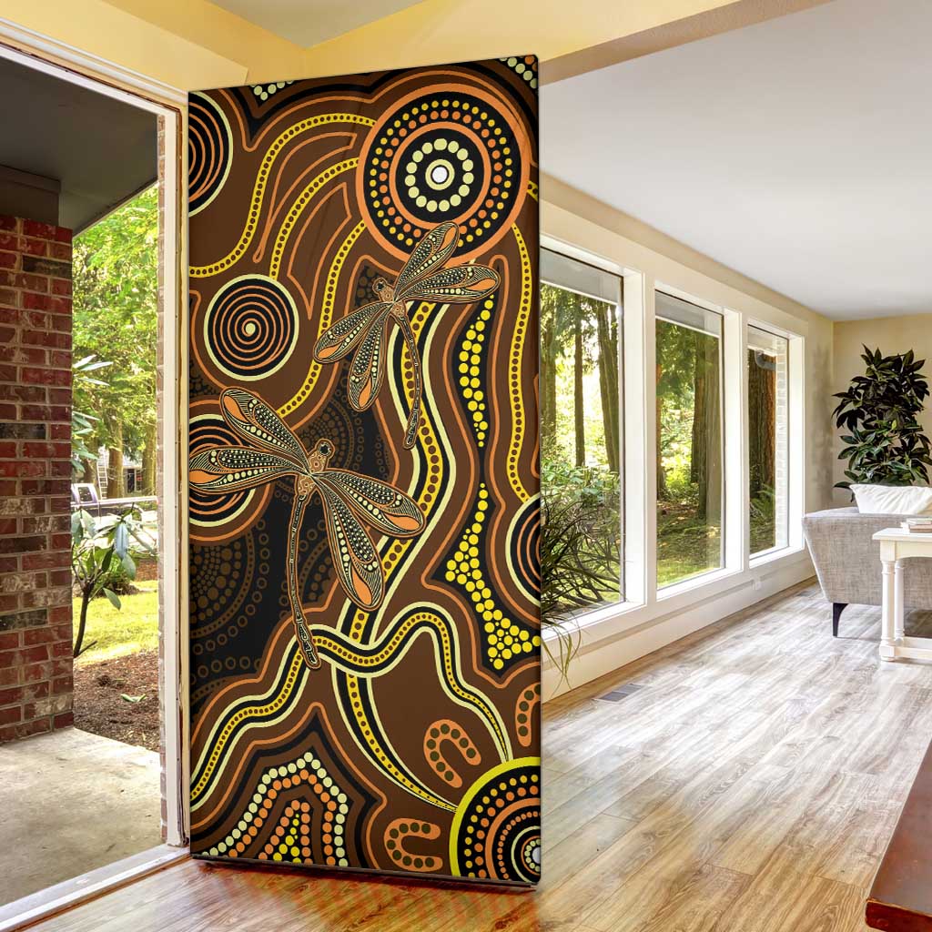 Orange Indigenous Dragonfly Australia Door Cover Aboriginal Art - Aussie Hoodie